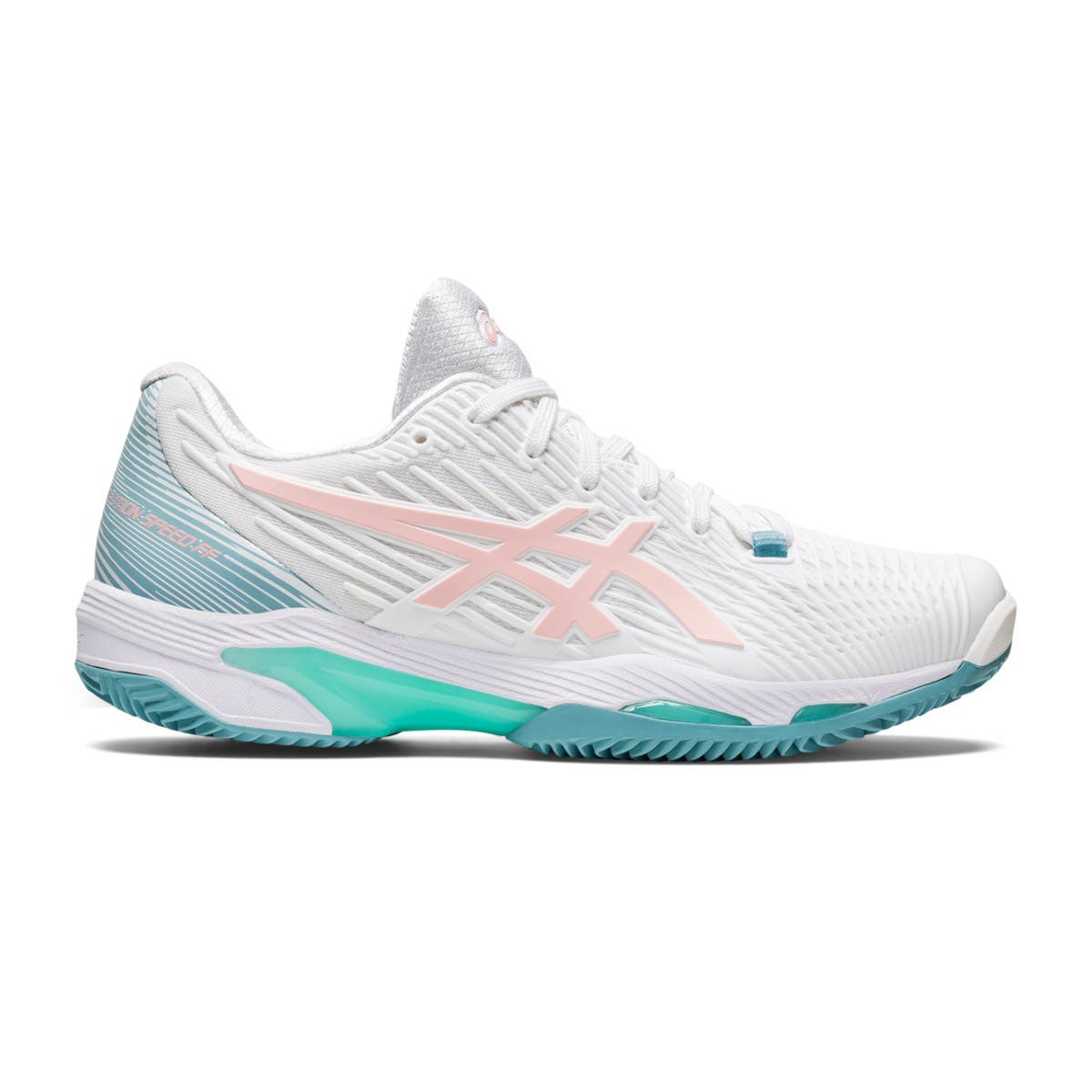WOMEN’S WHITE AND PINK ASICS SOLUTION SPEED FF 2 1042A134 103 SHOES