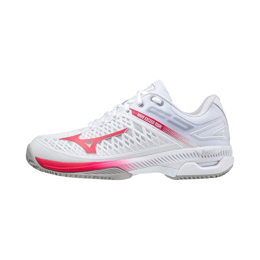 WOMEN'S WHITE AND PINK MIZUNO WAVE EXCEED TOUR 4 CC 61GC2075 64 PADEL SHOES