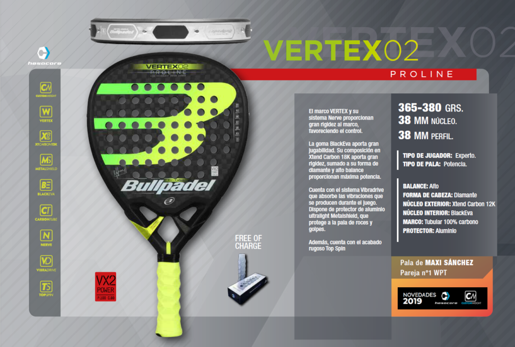 Características de la Bullpadel Vertex 2 2019